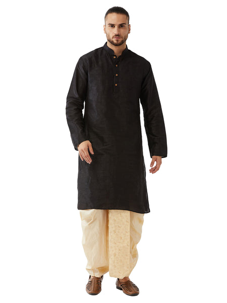 Vastramay Men's Solid Kurta And Embroidered Traditional Dhoti Set - Distacart