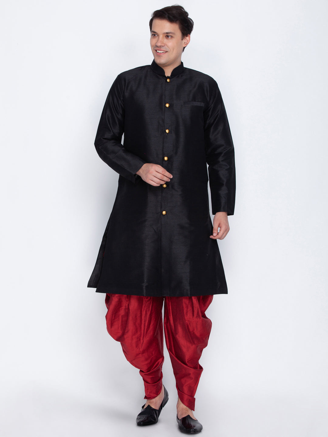 Vastramay Men's Black Silk Blend Sherwani Set - Distacart