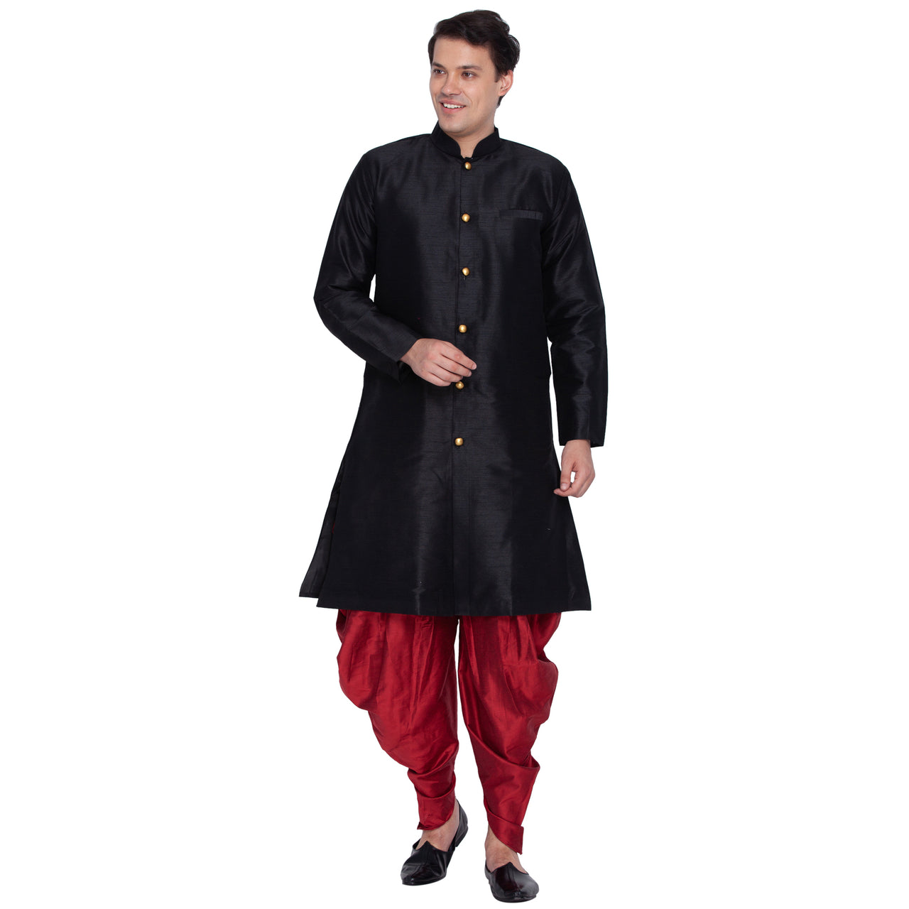 Vastramay Men's Black Silk Blend Sherwani Set - Distacart