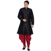 Thumbnail for Vastramay Men's Black Silk Blend Sherwani Set - Distacart