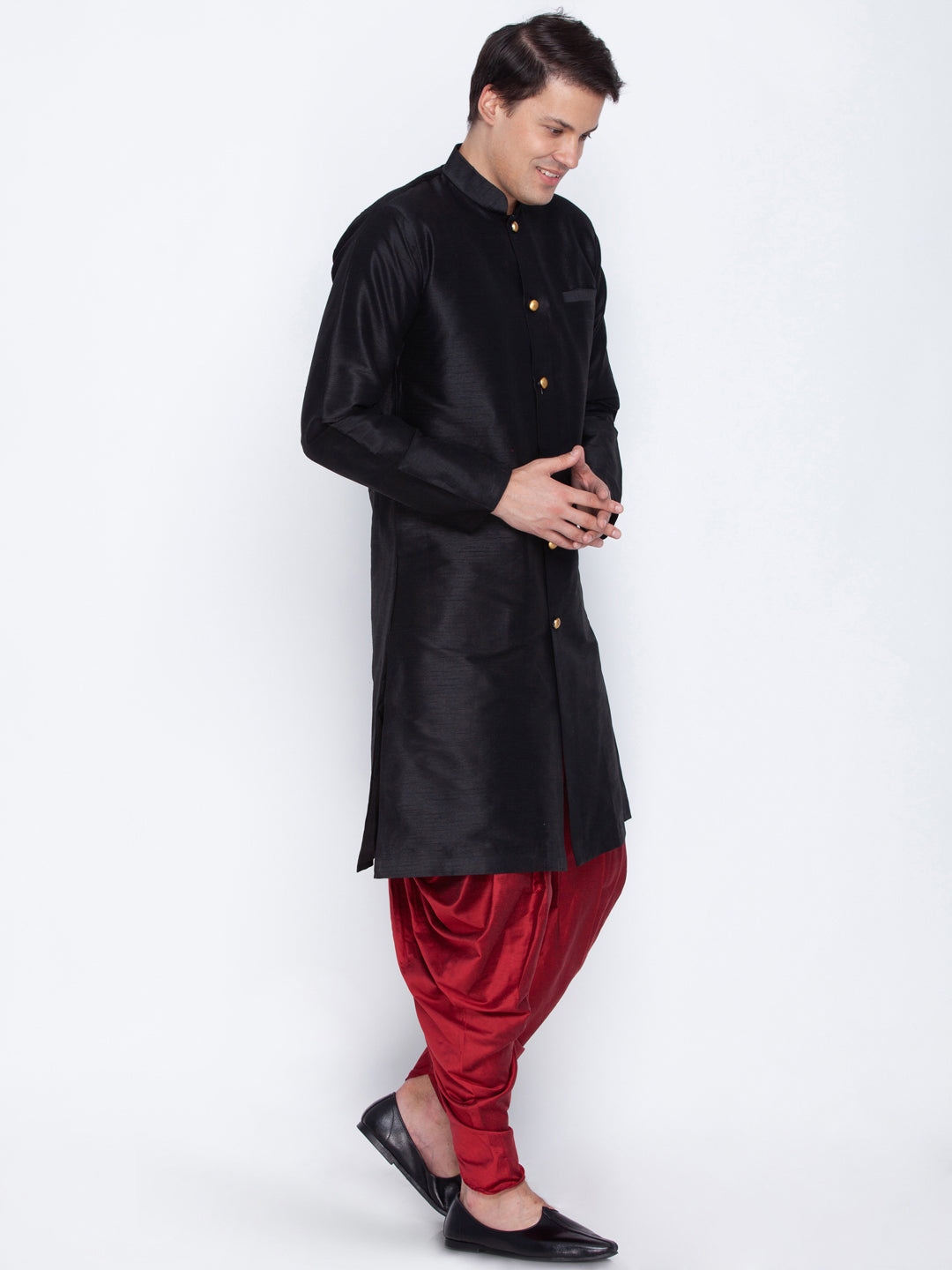 Vastramay Men's Black Silk Blend Sherwani Set - Distacart