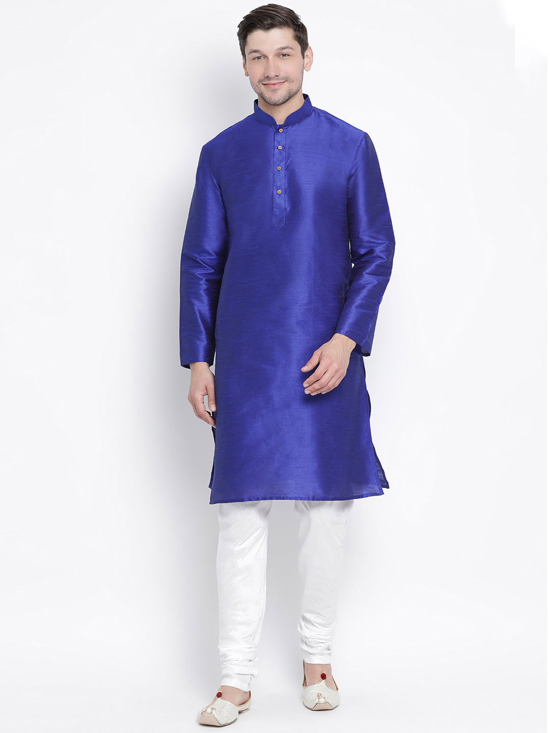 Vastramay Men's Blue Silk Blend Kurta Pyjama Set - Distacart