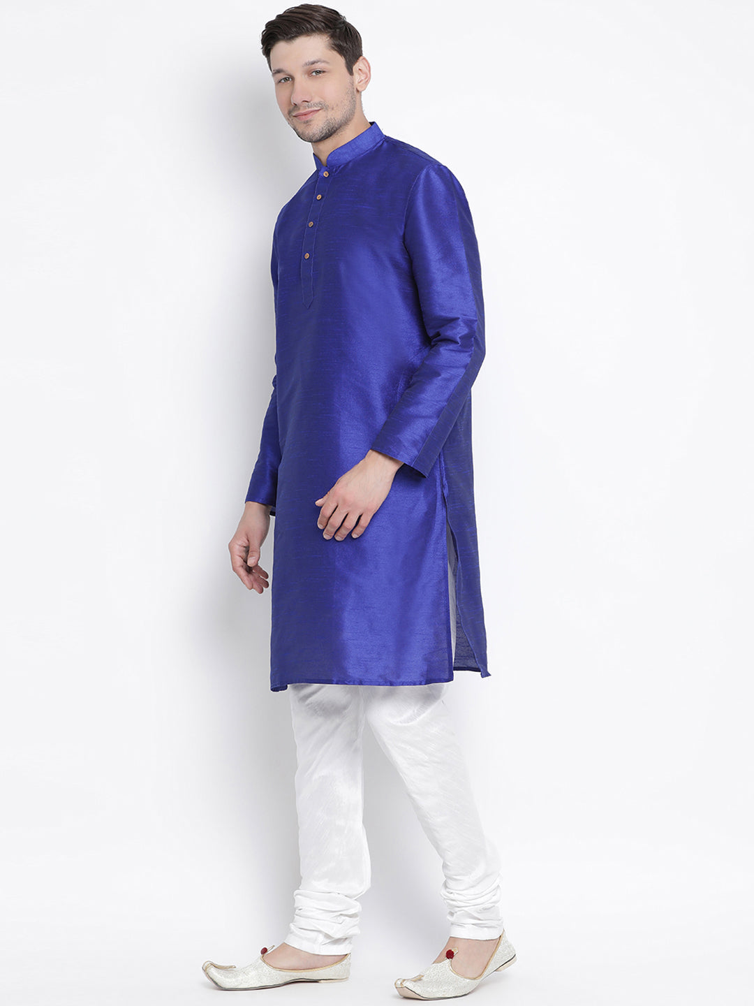 Vastramay Men's Blue Silk Blend Kurta Pyjama Set - Distacart