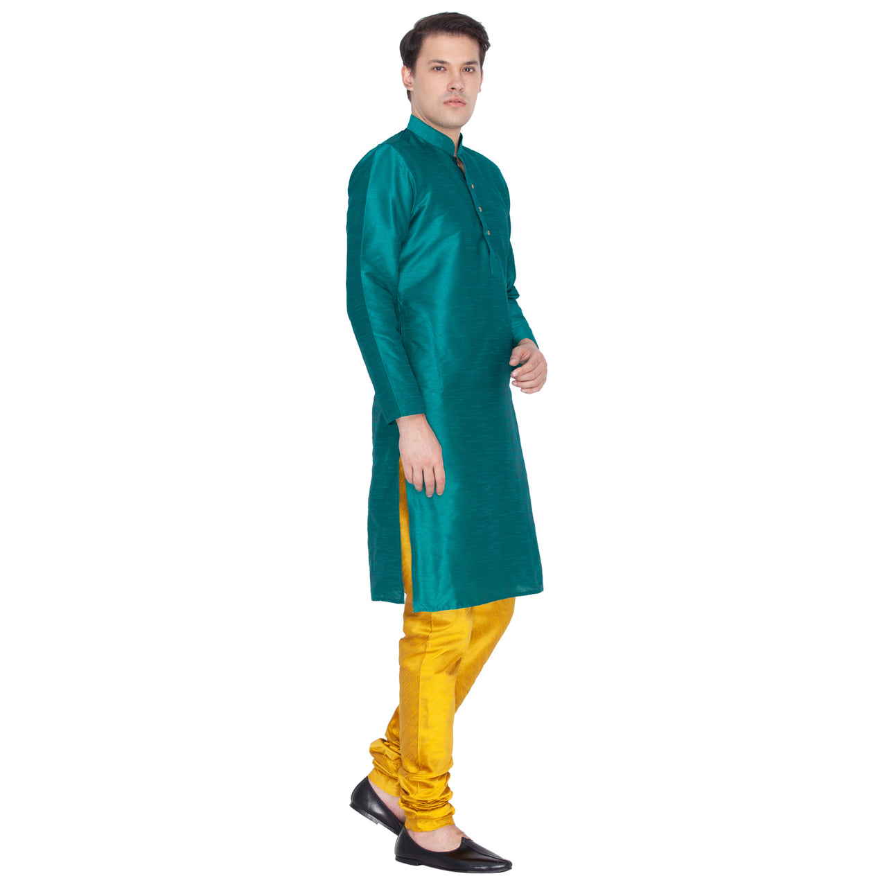 Vastramay Men's Green Silk Blend Kurta Pyjama Set - Distacart