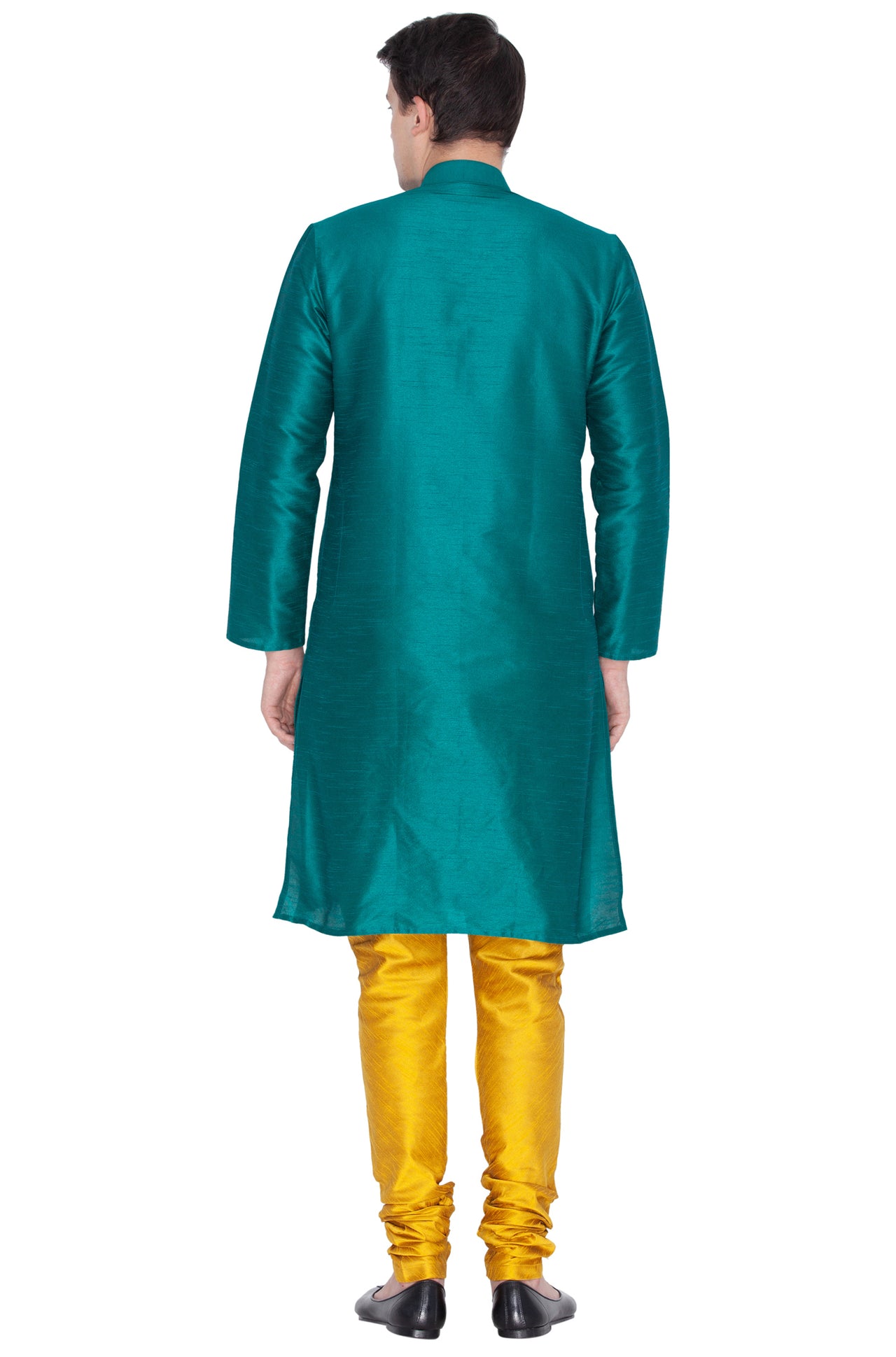 Vastramay Men's Green Silk Blend Kurta Pyjama Set - Distacart