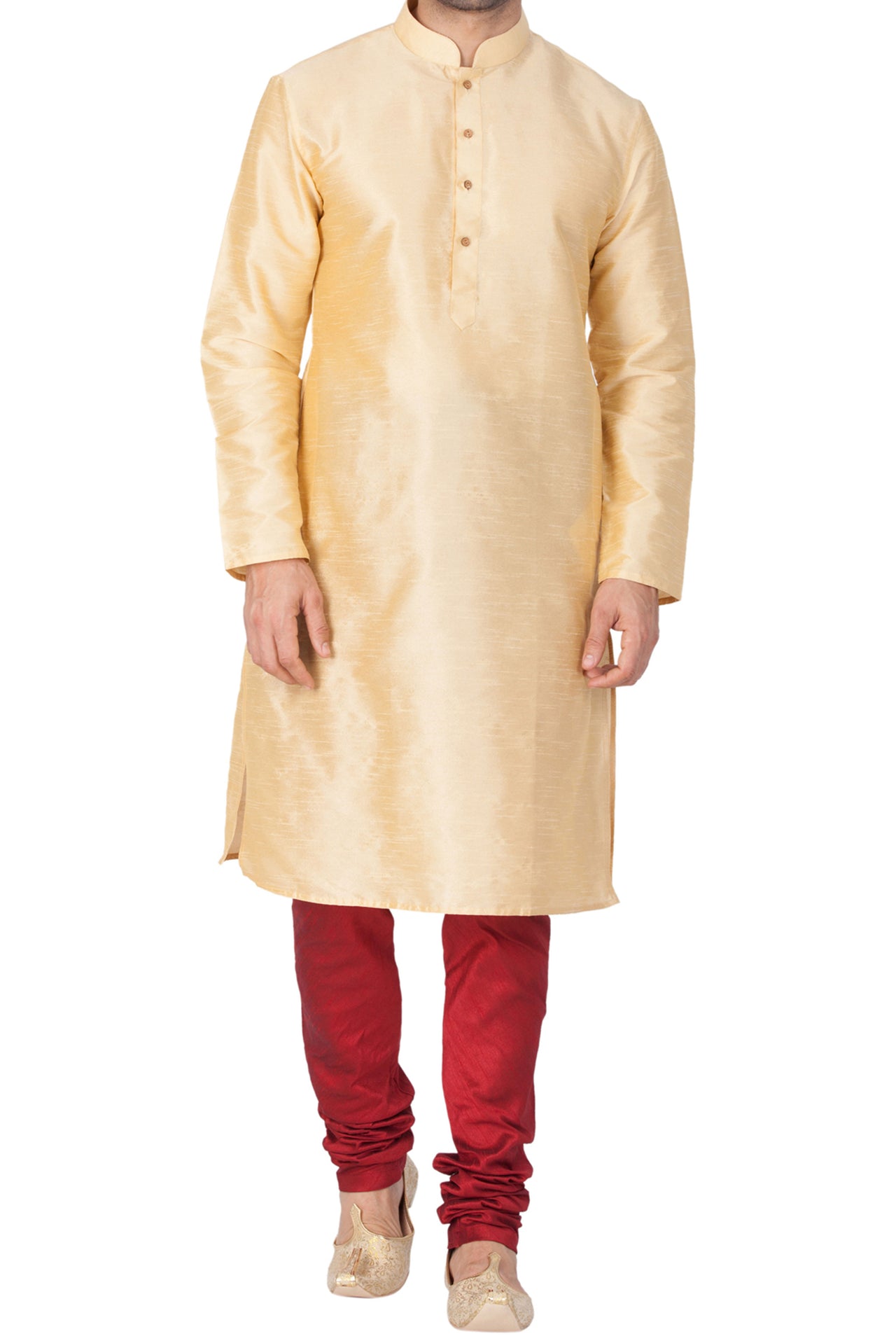 Vastramay Men's Gold Silk Blend Kurta Pyjama Set - Distacart