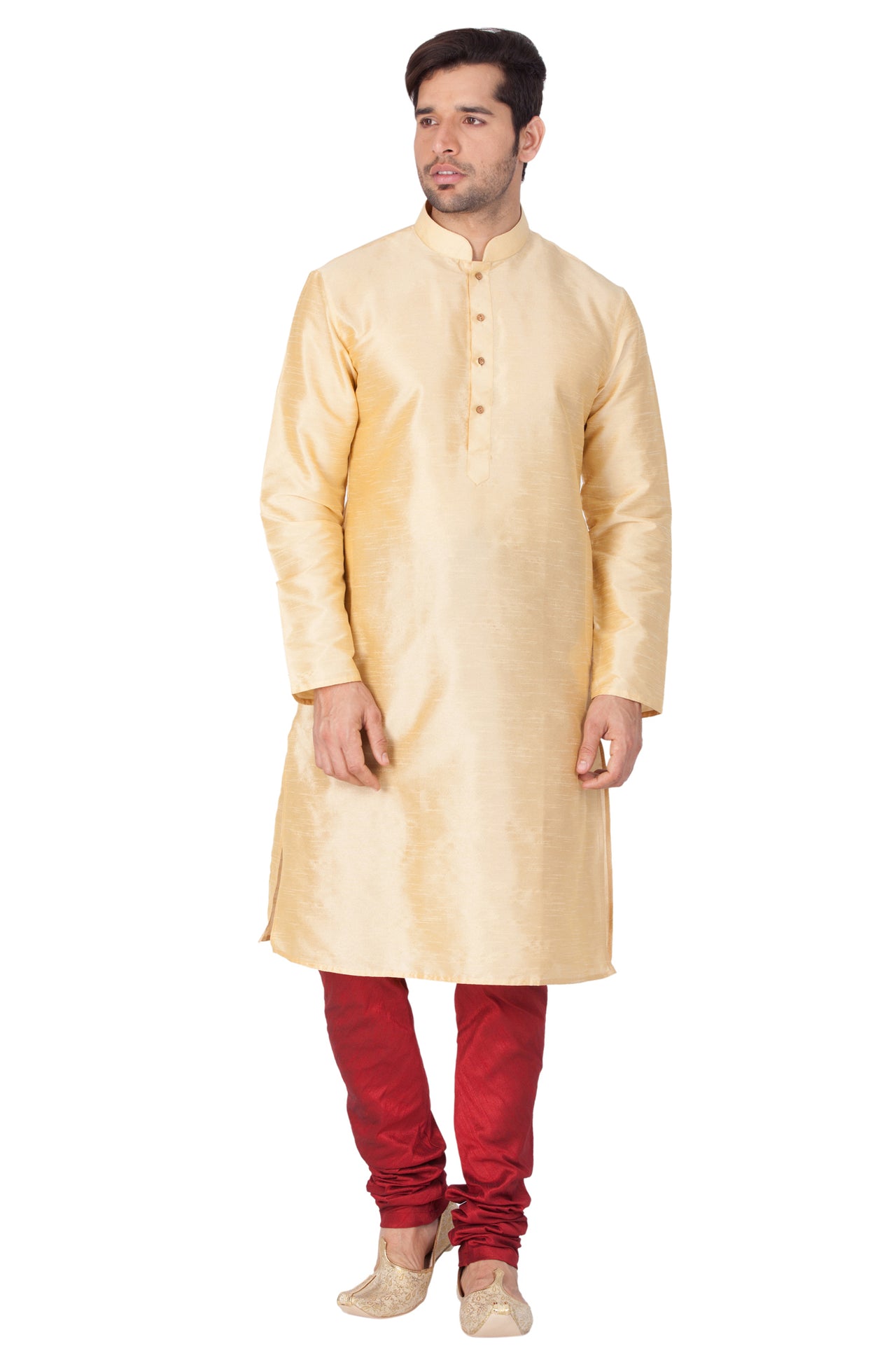 Vastramay Men's Gold Silk Blend Kurta Pyjama Set - Distacart