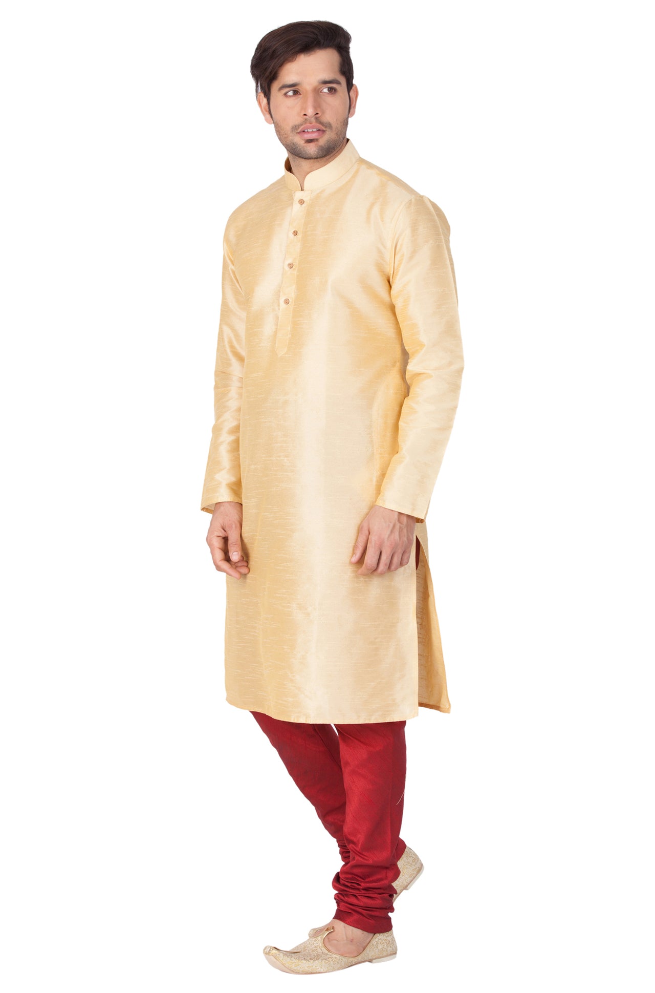 Vastramay Men's Gold Silk Blend Kurta Pyjama Set - Distacart