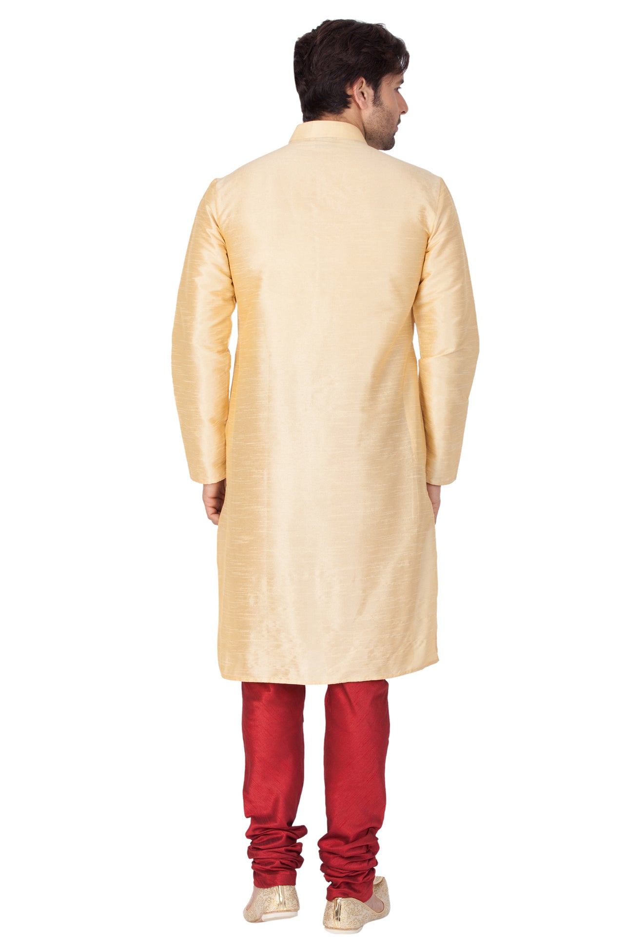 Vastramay Men's Gold Silk Blend Kurta Pyjama Set - Distacart