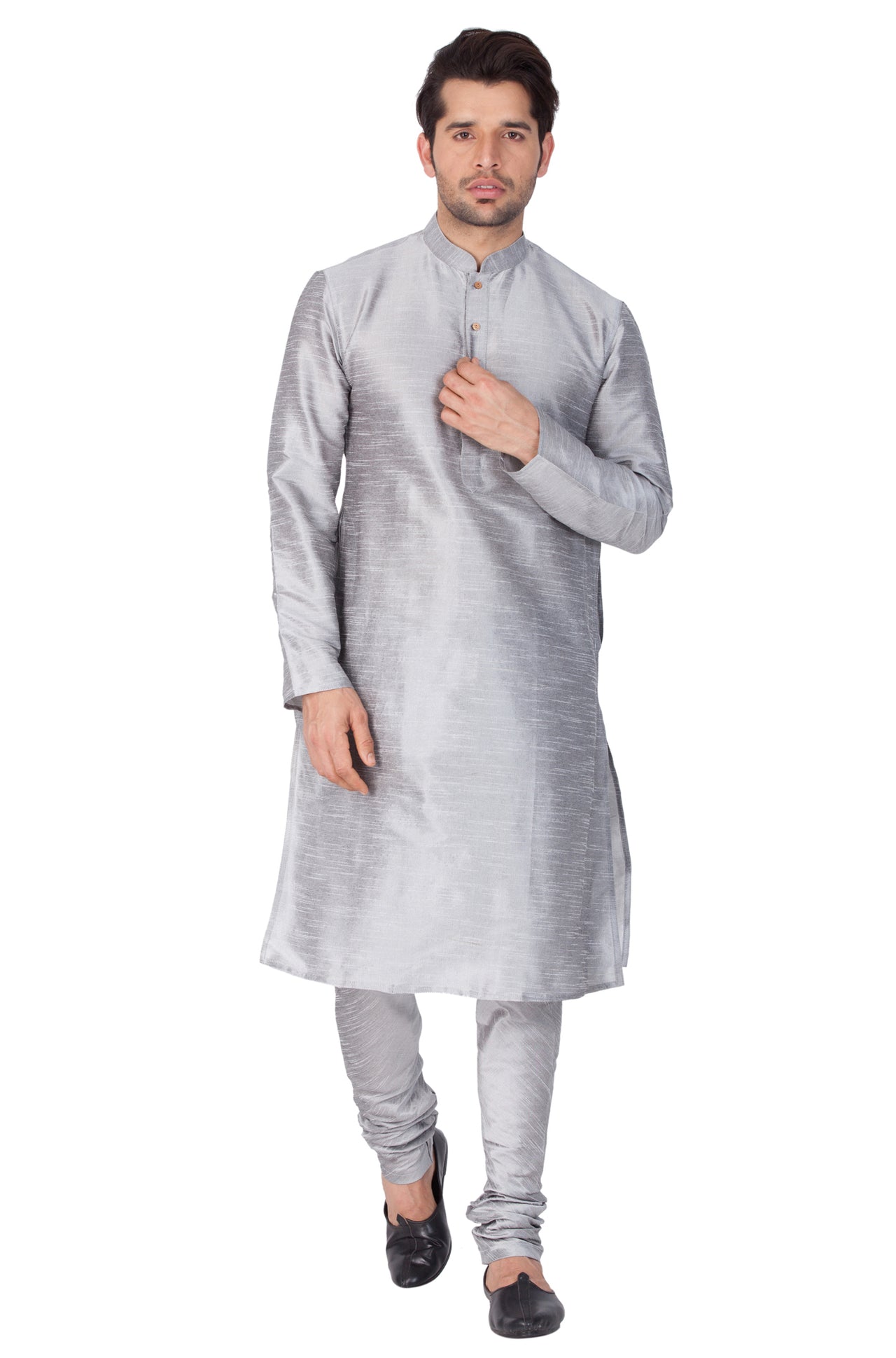 Vastramay Men's Grey Silk Blend Kurta Pyjama Set - Distacart