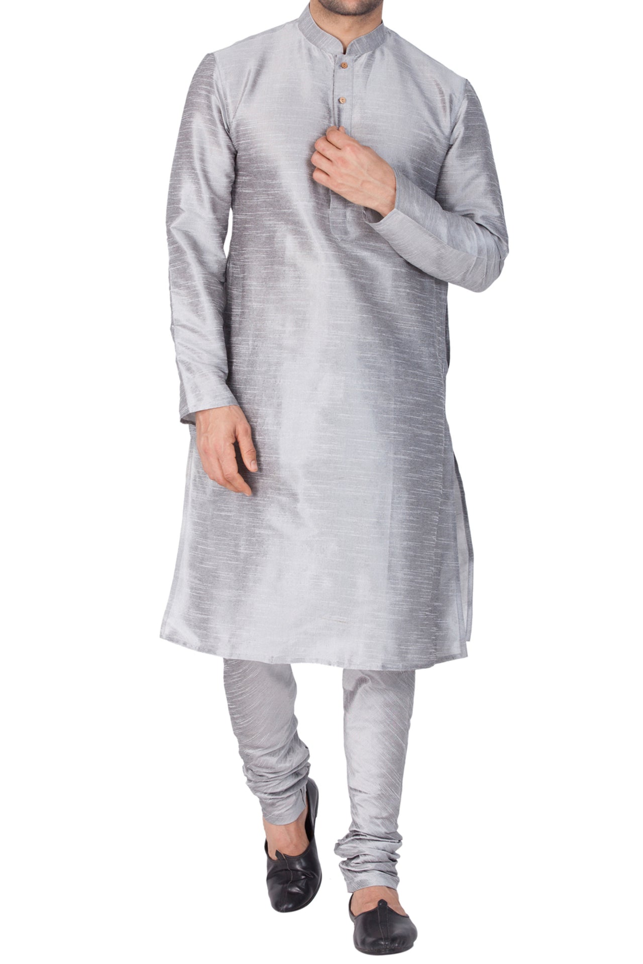 Vastramay Men's Grey Silk Blend Kurta Pyjama Set - Distacart