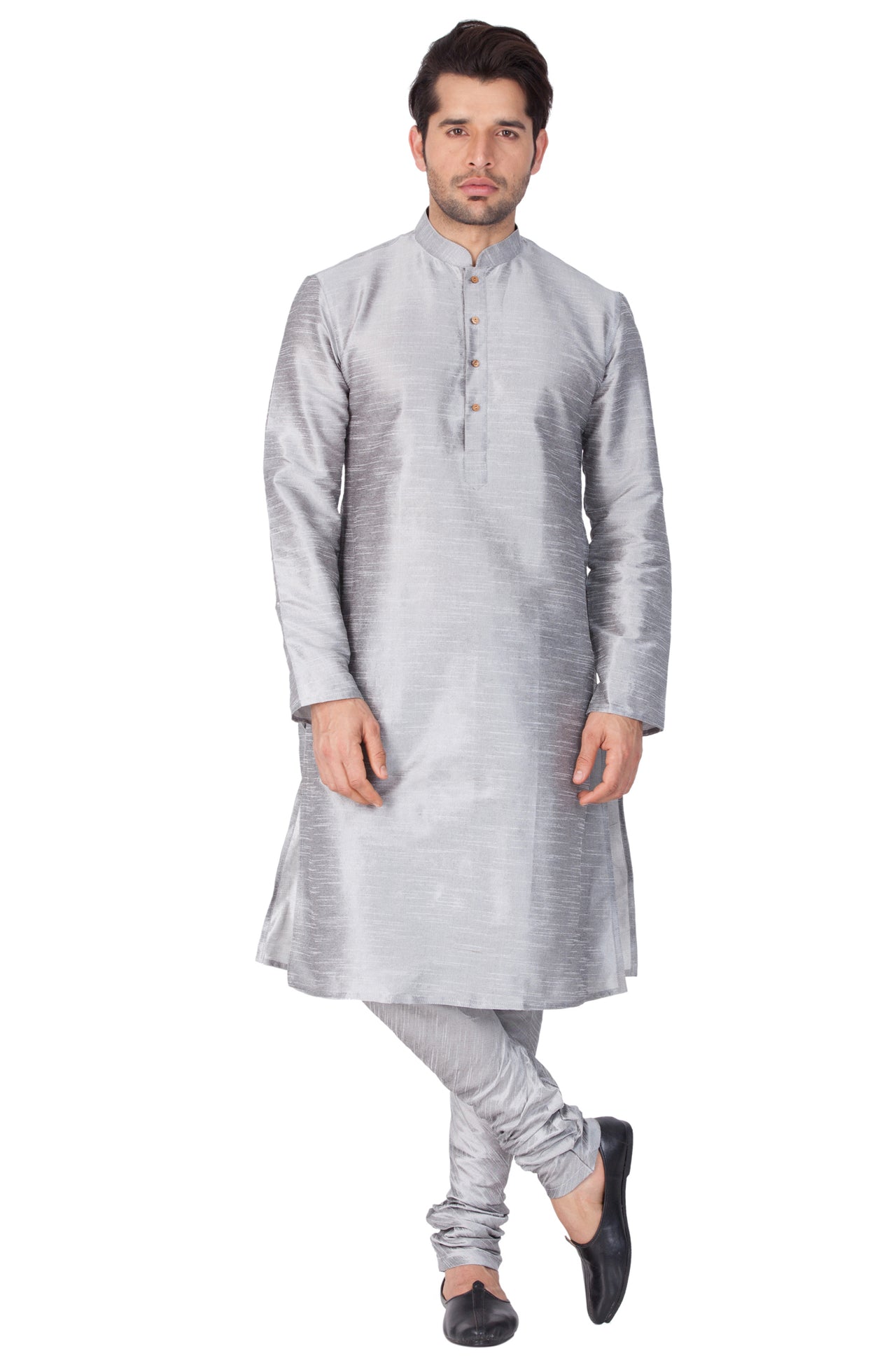 Vastramay Men's Grey Silk Blend Kurta Pyjama Set - Distacart