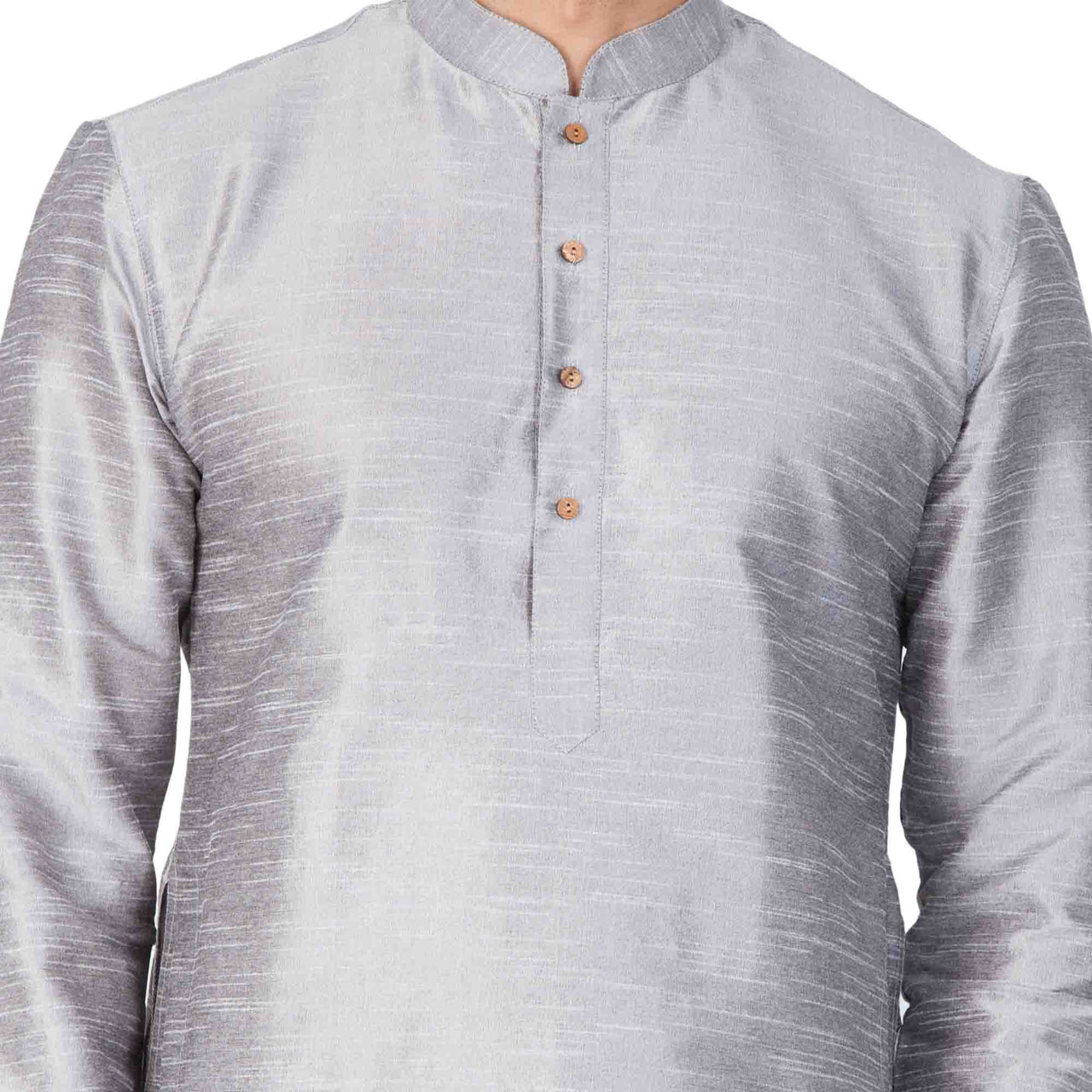 Vastramay Men's Grey Silk Blend Kurta Pyjama Set - Distacart