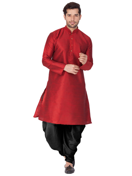 Vastramay Men's Maroon Silk Blend Kurta and Dhoti Set - Distacart