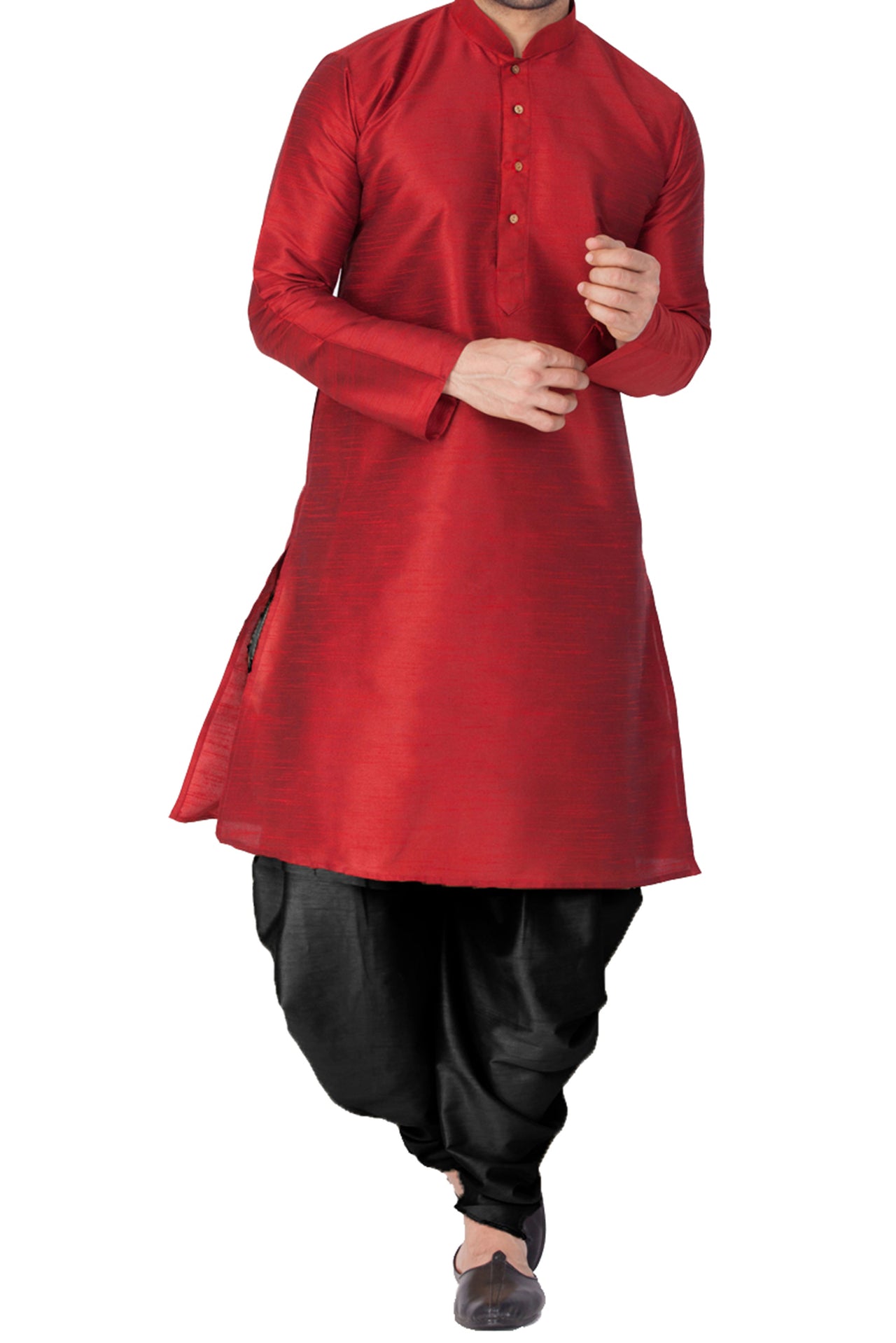 Vastramay Men's Maroon Silk Blend Kurta and Dhoti Set - Distacart