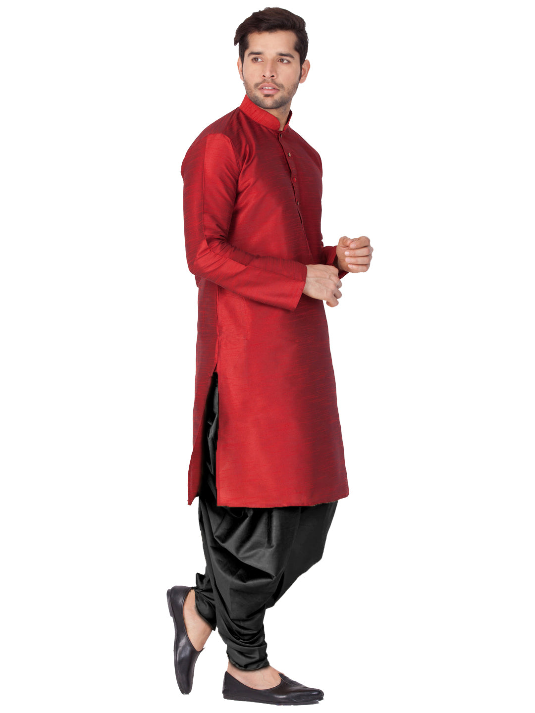 Vastramay Men's Maroon Silk Blend Kurta and Dhoti Set - Distacart