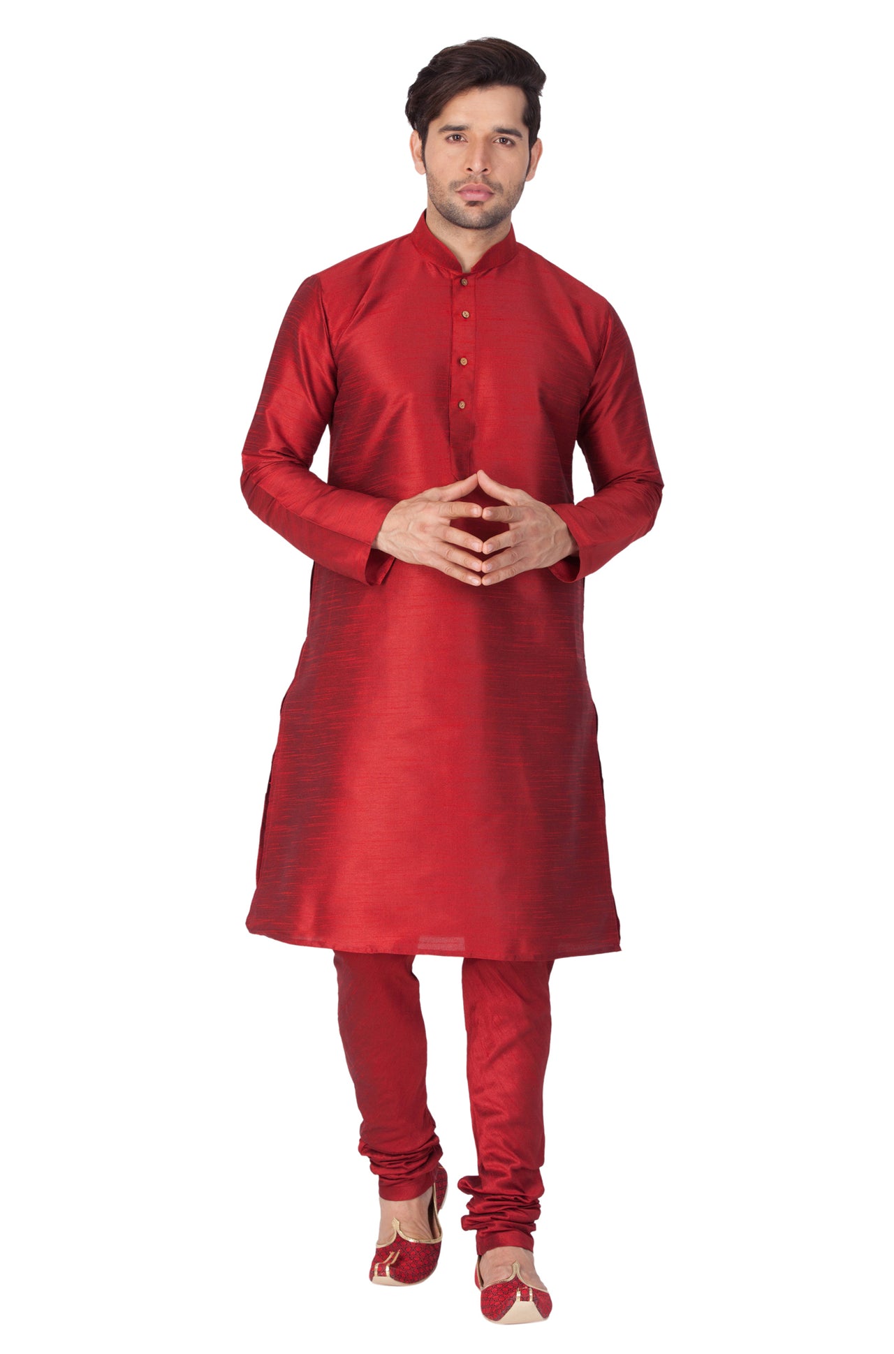 Vastramay Men's Maroon Silk Blend Kurta Pyjama Set - Distacart