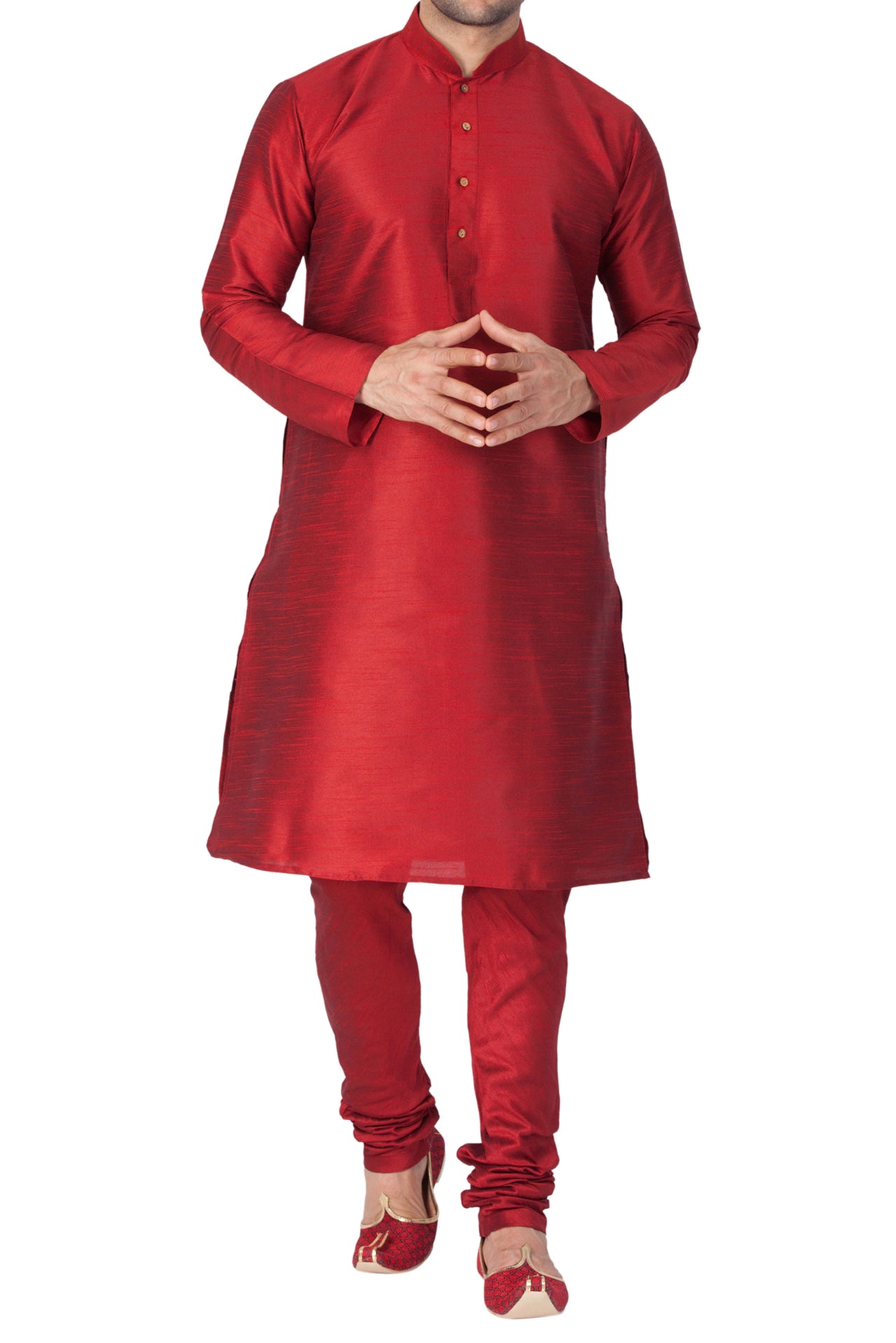 Vastramay Men's Maroon Silk Blend Kurta Pyjama Set - Distacart