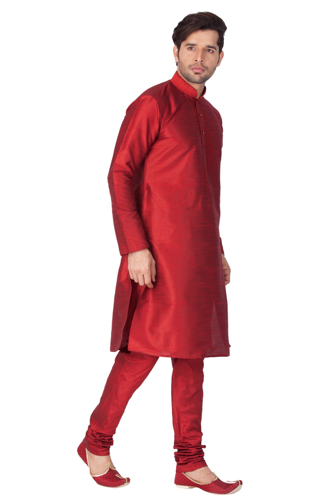 Vastramay Men's Maroon Silk Blend Kurta Pyjama Set - Distacart