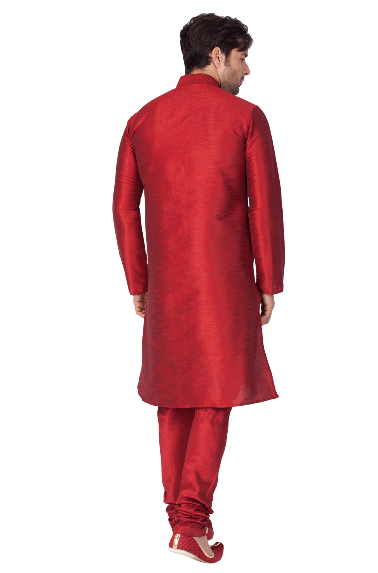 Vastramay Men's Maroon Silk Blend Kurta Pyjama Set - Distacart