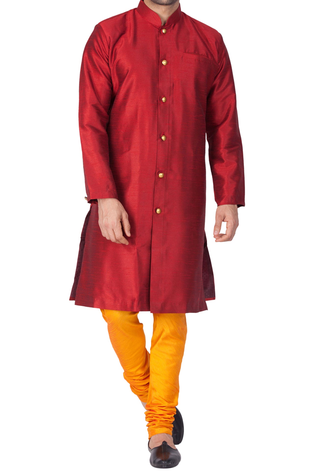 Vastramay Men's Maroon Silk Blend Sherwani Set - Distacart