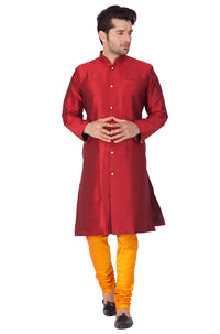 Thumbnail for Vastramay Men's Maroon Silk Blend Sherwani Set - Distacart