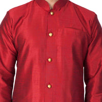 Thumbnail for Vastramay Men's Maroon Silk Blend Sherwani Set - Distacart