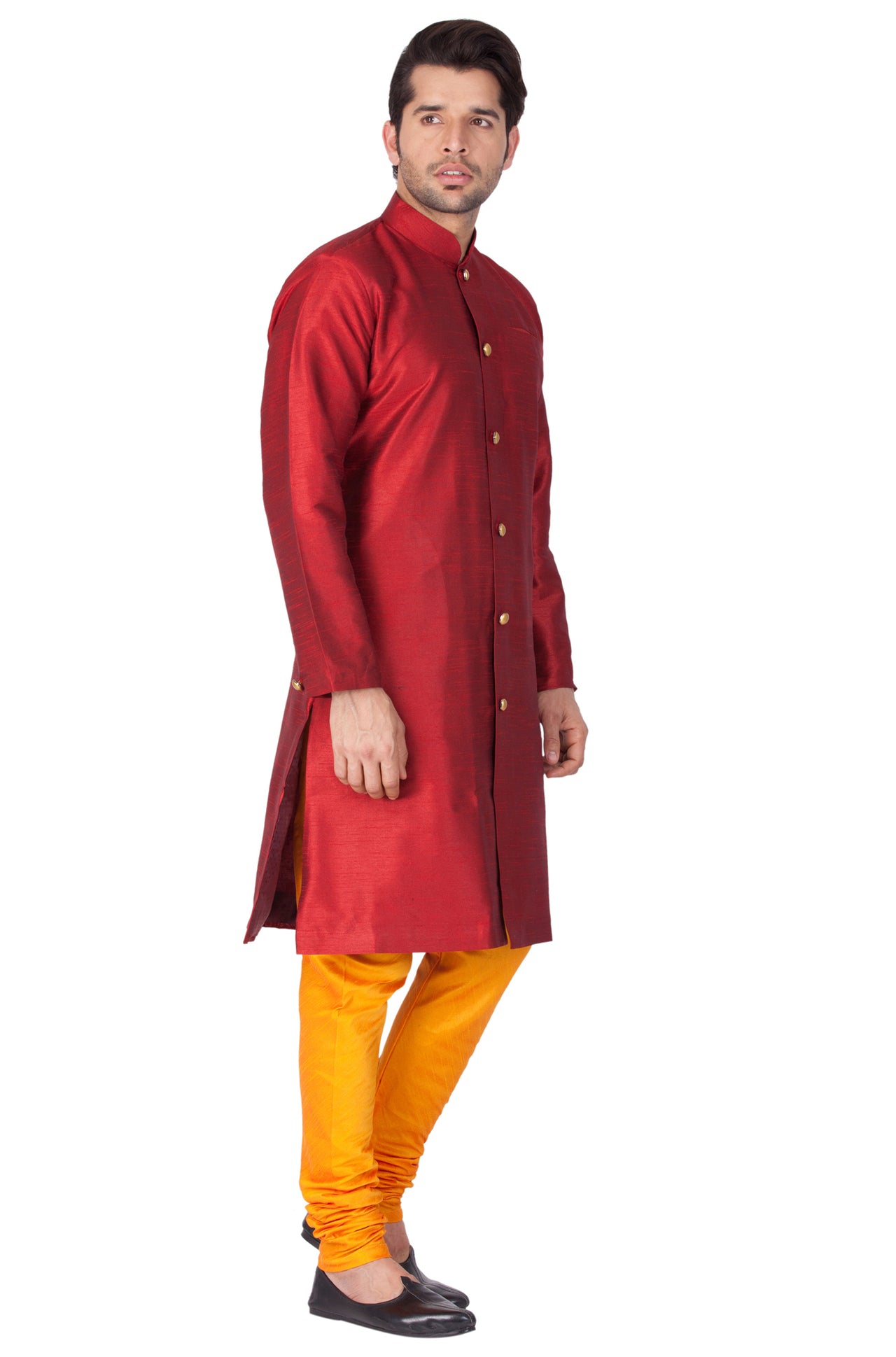 Vastramay Men's Maroon Silk Blend Sherwani Set - Distacart