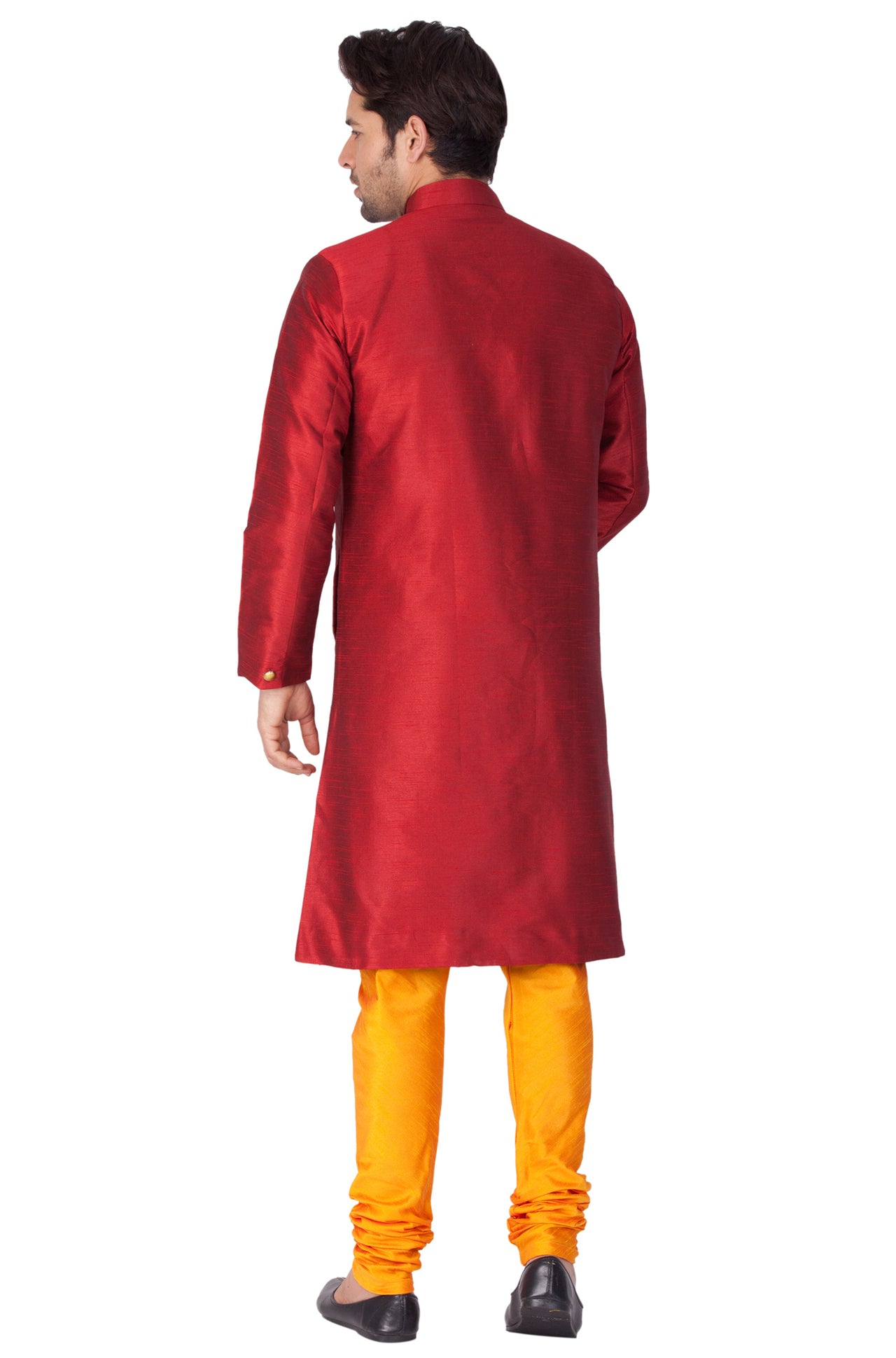 Vastramay Men's Maroon Silk Blend Sherwani Set - Distacart