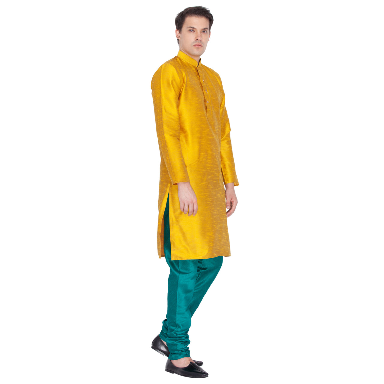 Vastramay Men's Gold Silk Blend Kurta Pyjama Set - Distacart