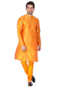 Thumbnail for Vastramay Men's Orange Silk Blend Kurta Pyjama Set - Distacart