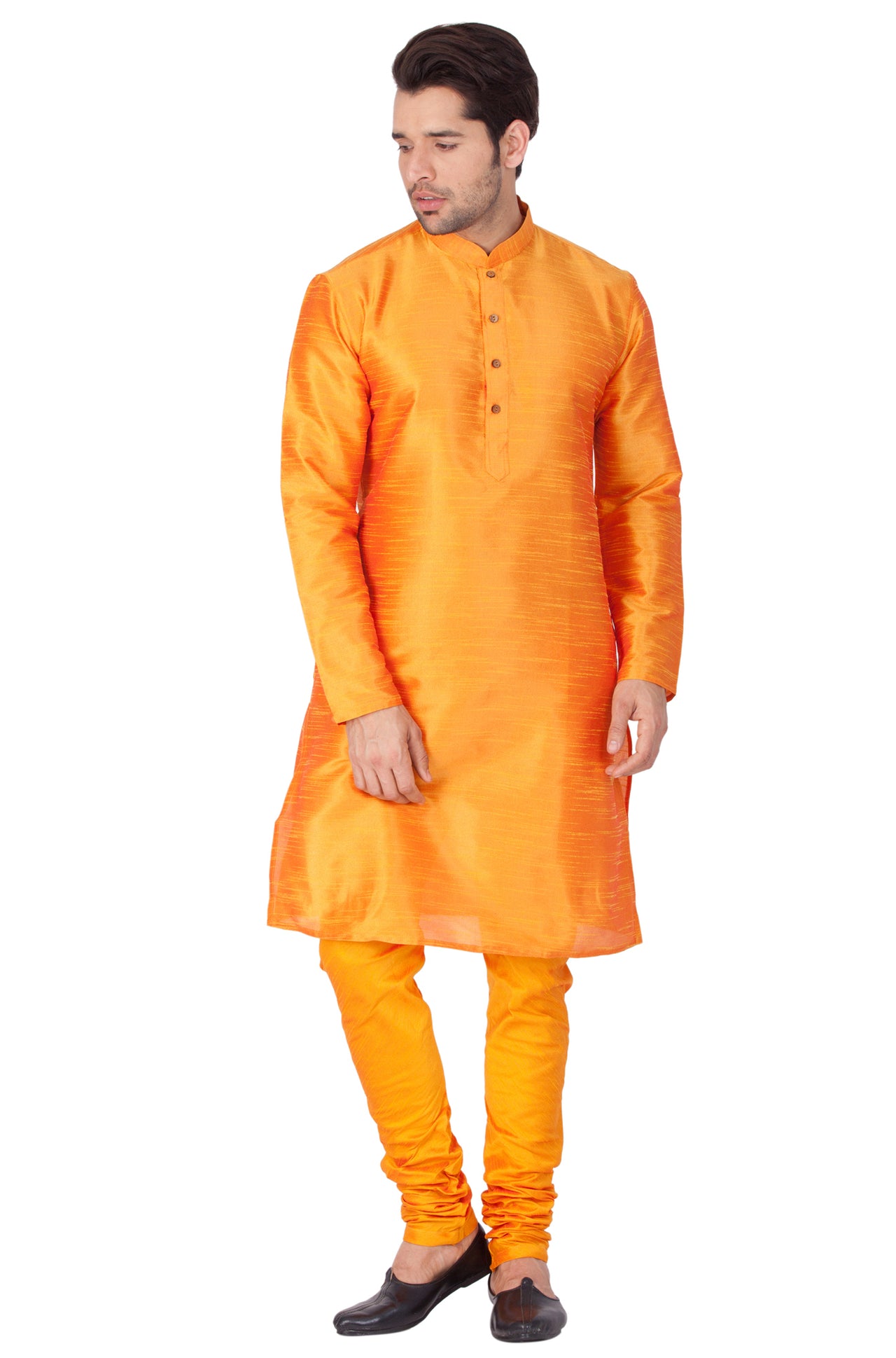 Vastramay Men's Orange Silk Blend Kurta Pyjama Set - Distacart