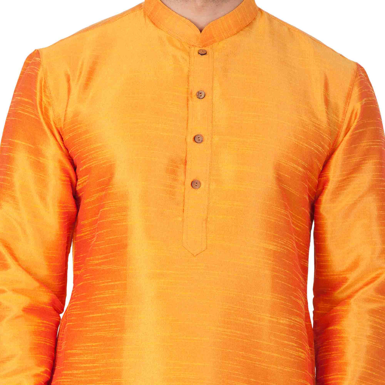 Vastramay Men's Orange Silk Blend Kurta Pyjama Set - Distacart