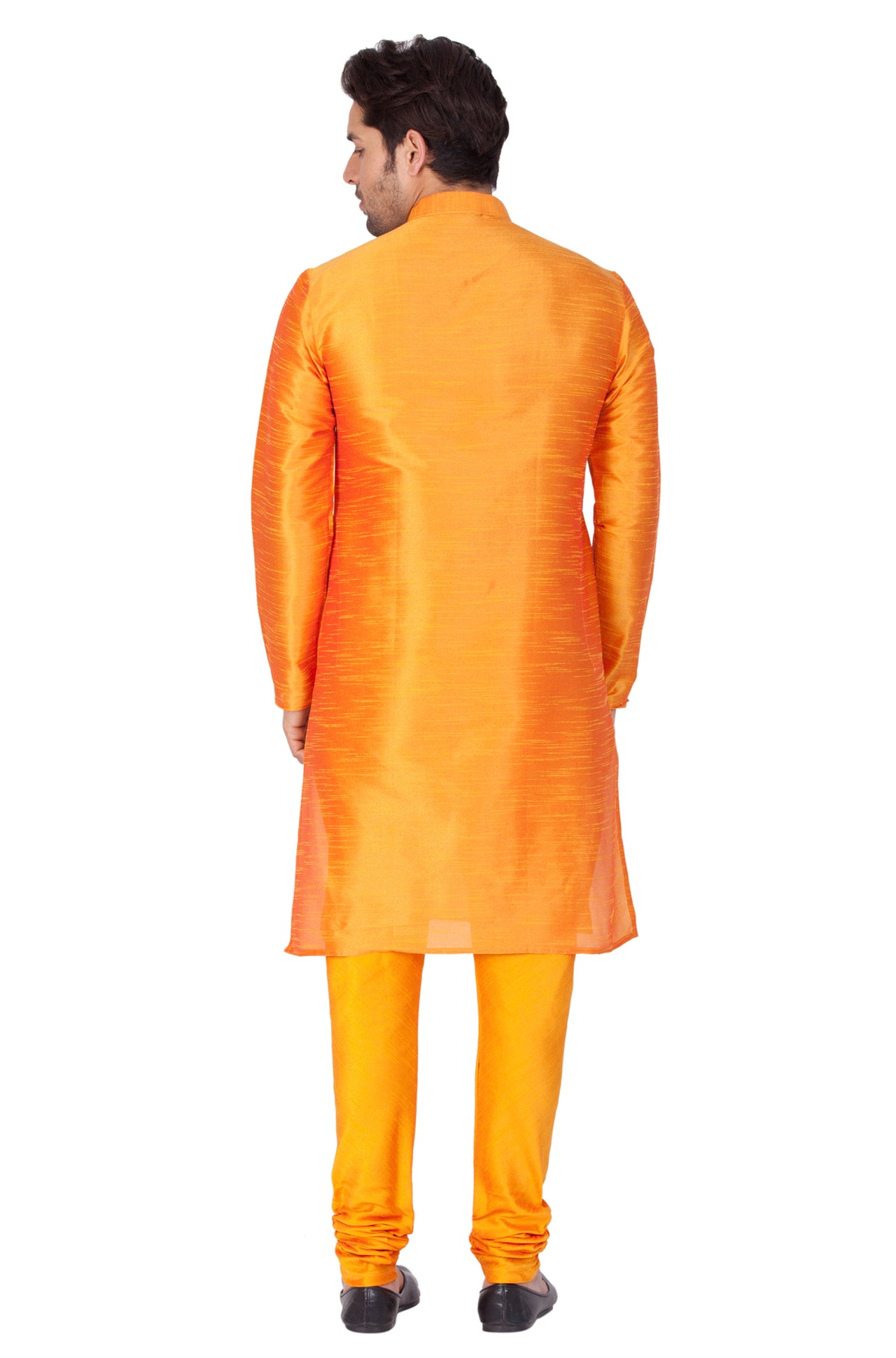 Vastramay Men's Orange Silk Blend Kurta Pyjama Set - Distacart