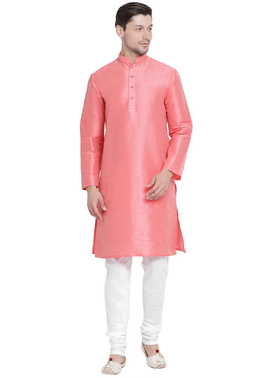 Vastramay Men's Pink Silk Blend Kurta Pyjama Set - Distacart