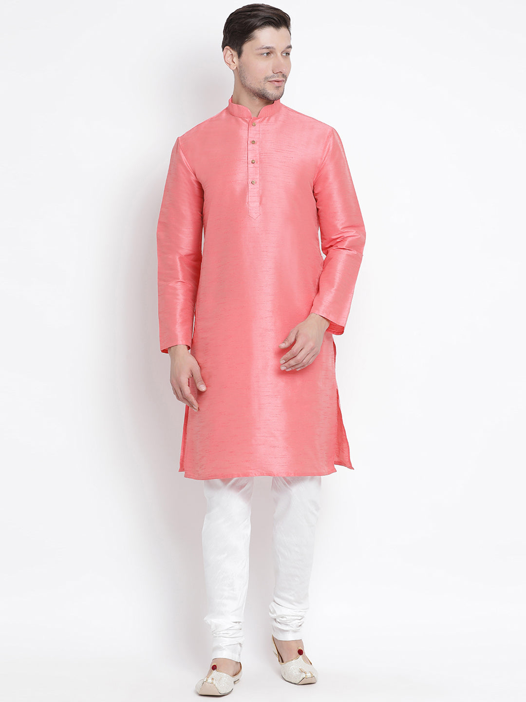 Vastramay Men's Pink Silk Blend Kurta Pyjama Set - Distacart