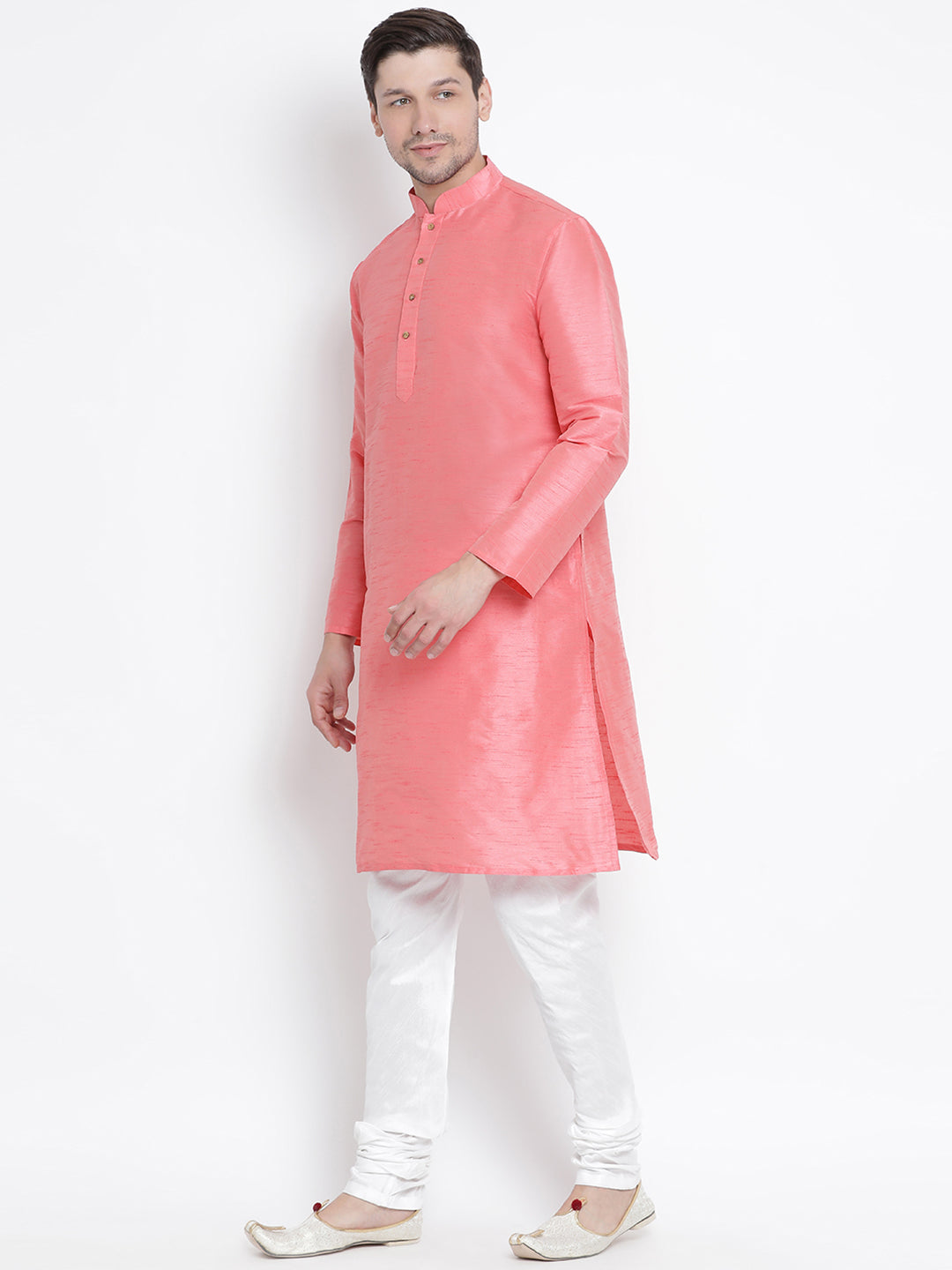 Vastramay Men's Pink Silk Blend Kurta Pyjama Set - Distacart