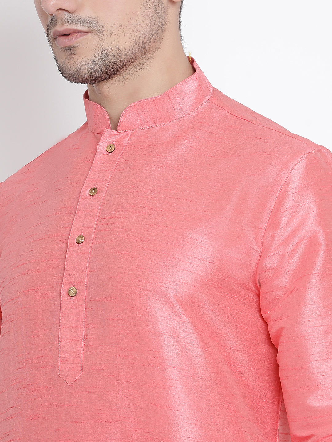 Vastramay Men's Pink Silk Blend Kurta Pyjama Set - Distacart