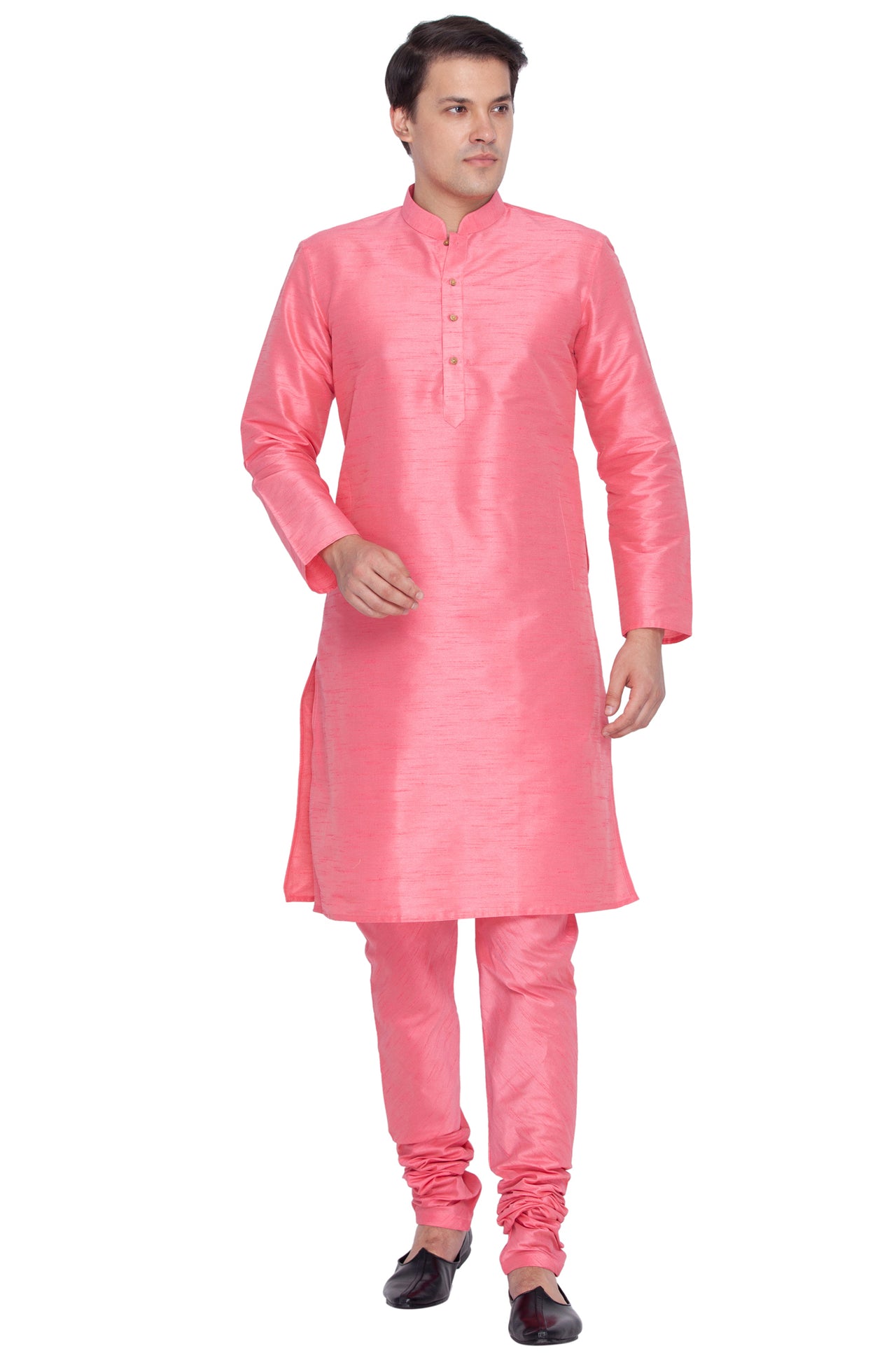 Vastramay Men's Pink Silk Blend Kurta Pyjama Set - Distacart