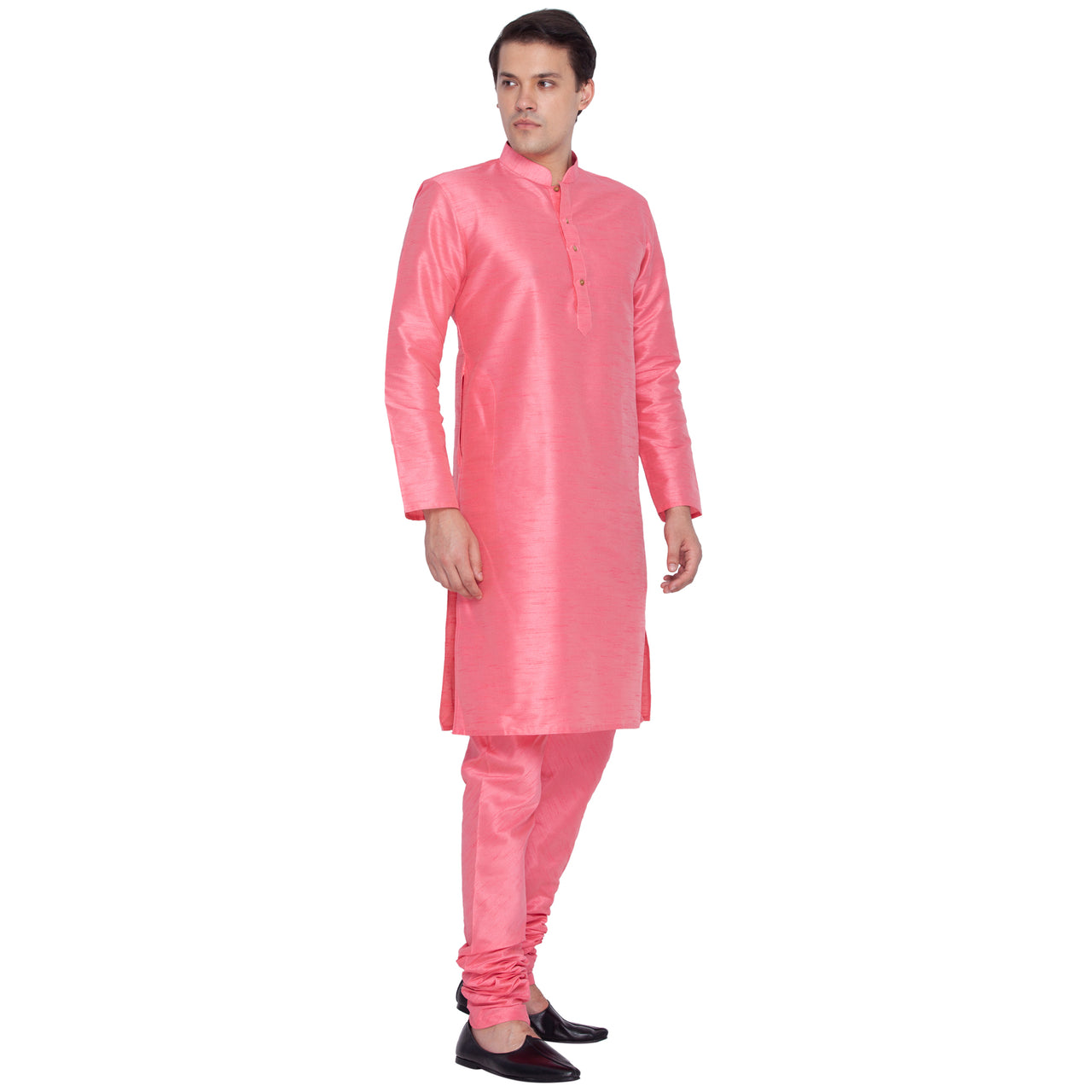 Vastramay Men's Pink Silk Blend Kurta Pyjama Set - Distacart