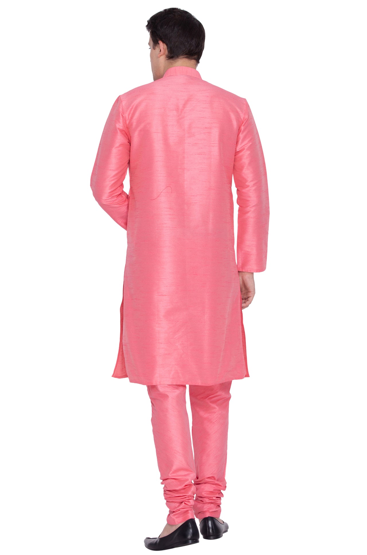 Vastramay Men's Pink Silk Blend Kurta Pyjama Set - Distacart