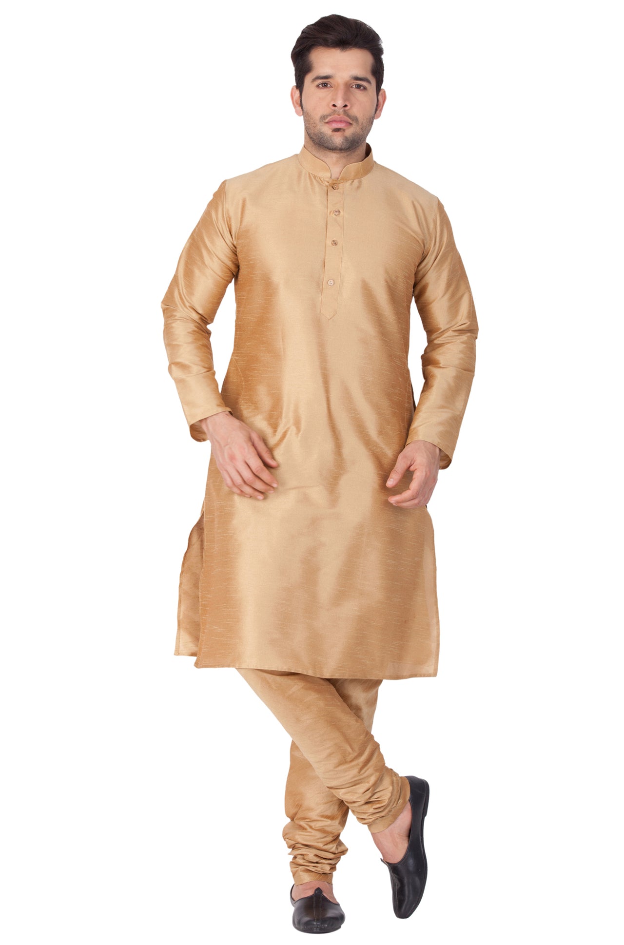 Vastramay Men's Gold Silk Blend Kurta Pyjama Set - Distacart