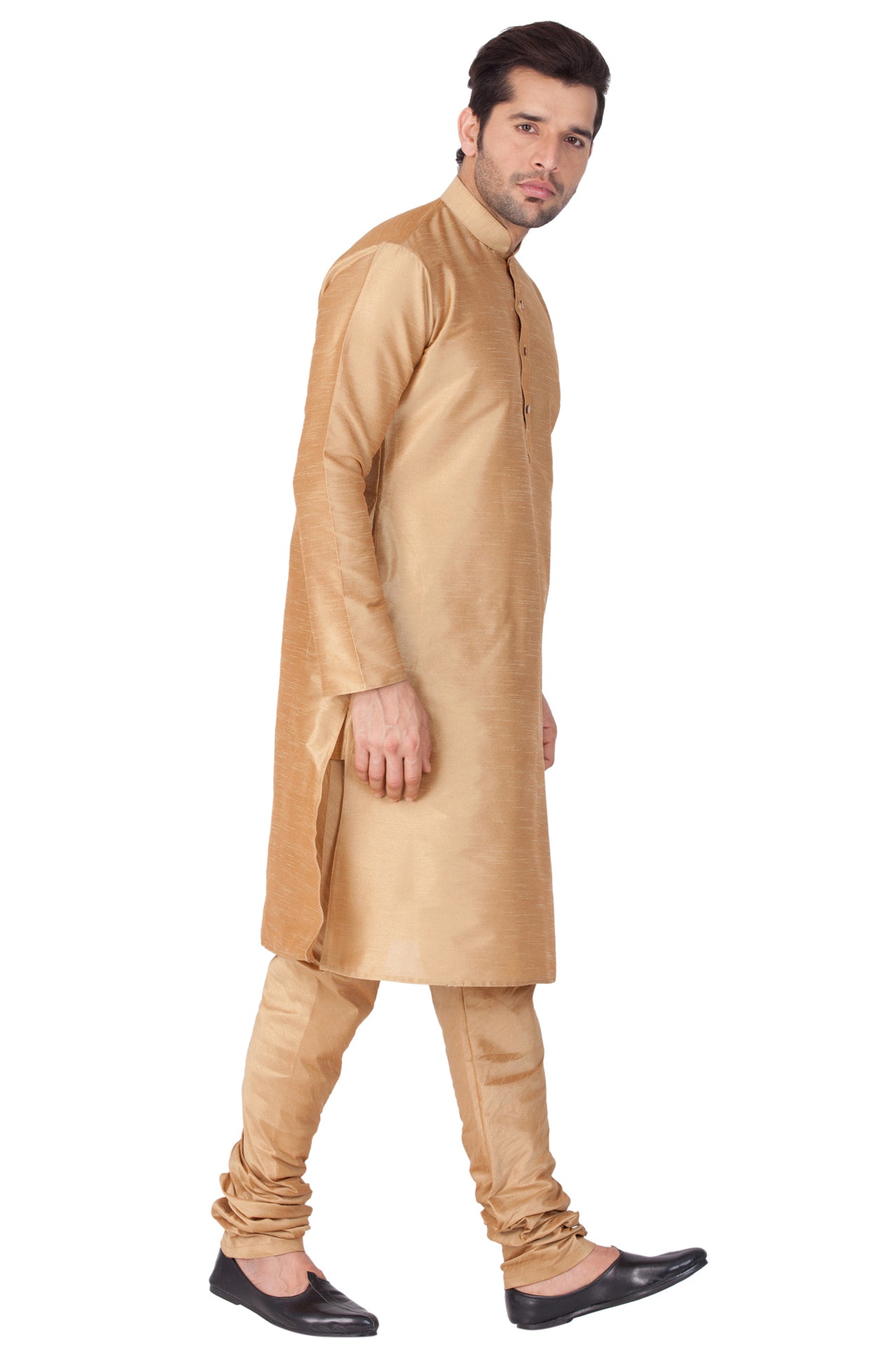 Vastramay Men's Gold Silk Blend Kurta Pyjama Set - Distacart