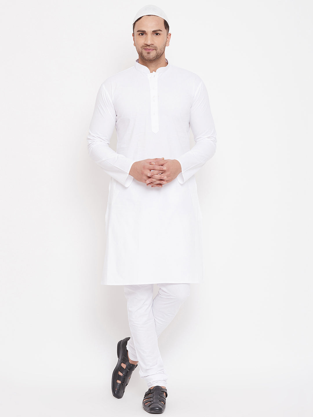 Vastramay Men's White Cotton Blend Kurta Pyjama Set - Distacart