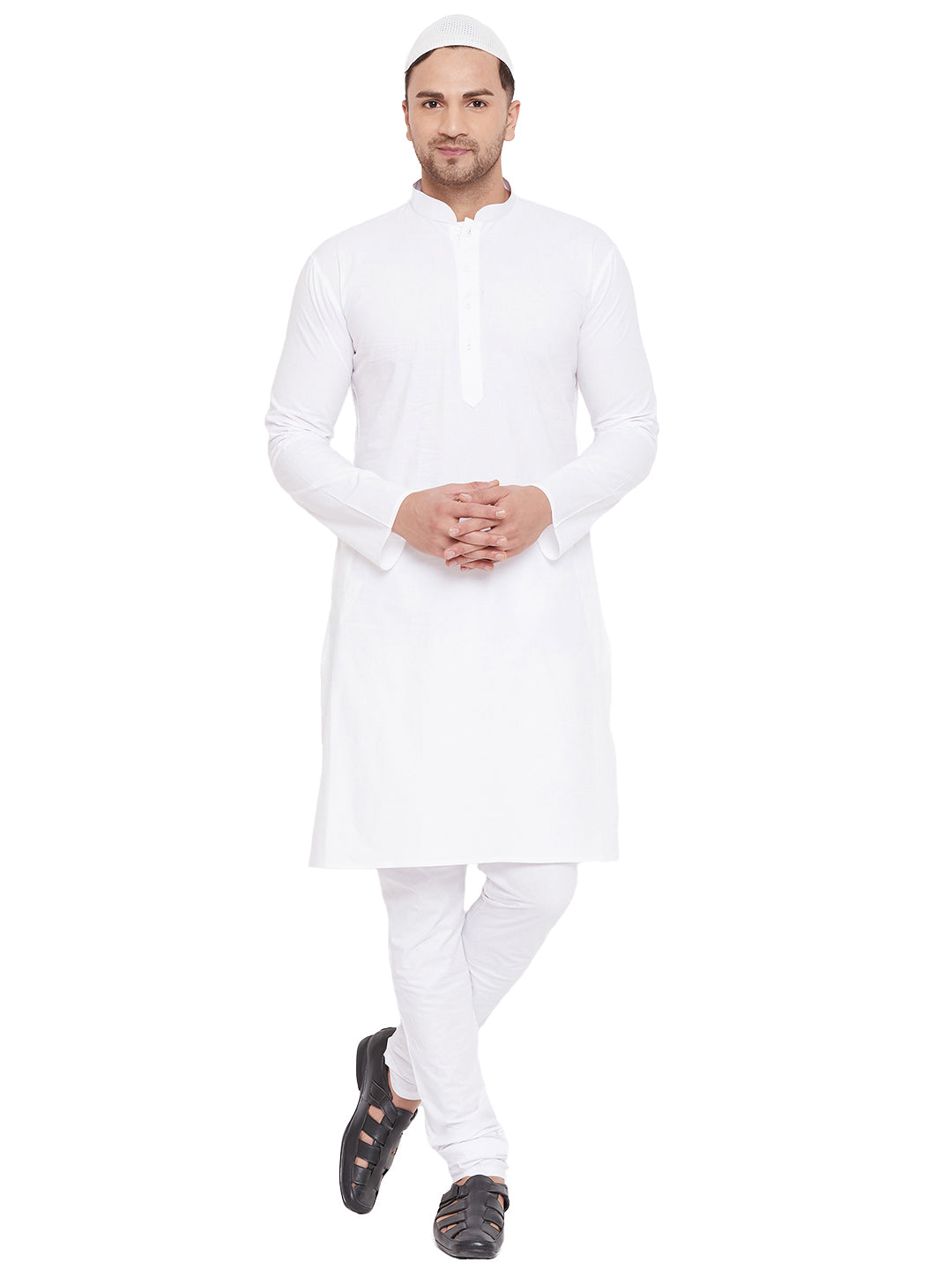 Vastramay Men's White Cotton Blend Kurta Pyjama Set - Distacart