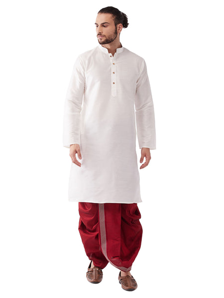 Vastramay Men's Solid Kurta And Embroidered Traditional Dhoti Set - Distacart