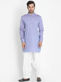 Thumbnail for Vastramay Men's Blue Cotton Blend Kurta and Patiala Set - Distacart