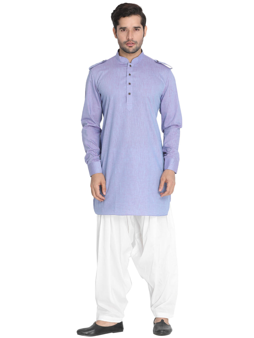 Vastramay Men's Blue Cotton Blend Kurta and Patiala Set - Distacart