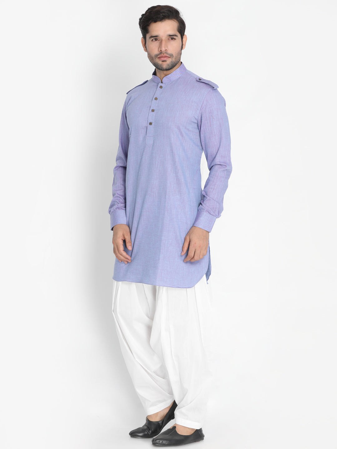 Vastramay Men's Blue Cotton Blend Kurta and Patiala Set - Distacart