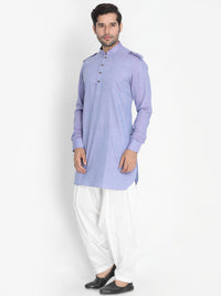 Thumbnail for Vastramay Men's Blue Cotton Blend Kurta and Patiala Set - Distacart